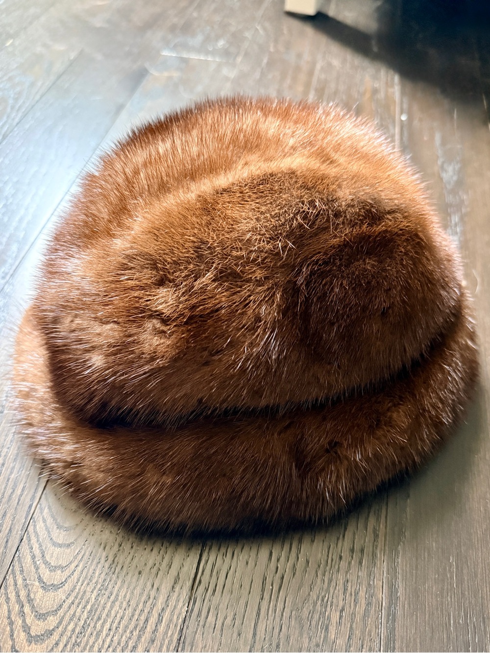 Vintage Gimbels Real Mink Fur Pillbox Hat - Rich Brown Glama